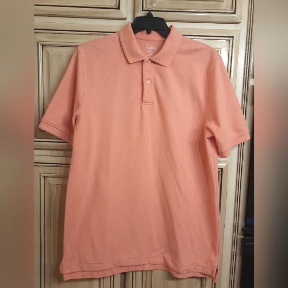 LL Bean Large Tall Polo Short‎ Sleeve Shirt! Color - Light Orange